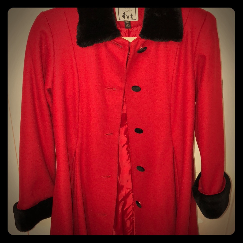 Girl’s Red Wool-Blend Walking Coat.
